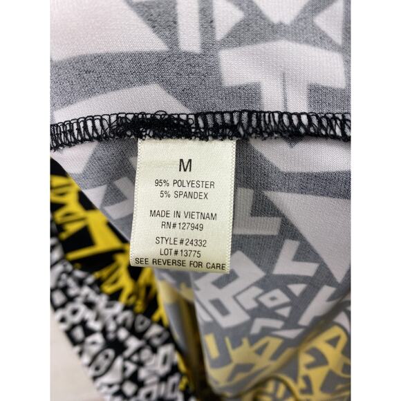 Emma & Michele Dress Womens M Yellow Black Short Sleeve Stretch Knit Keyhole - Picture 7 of 9